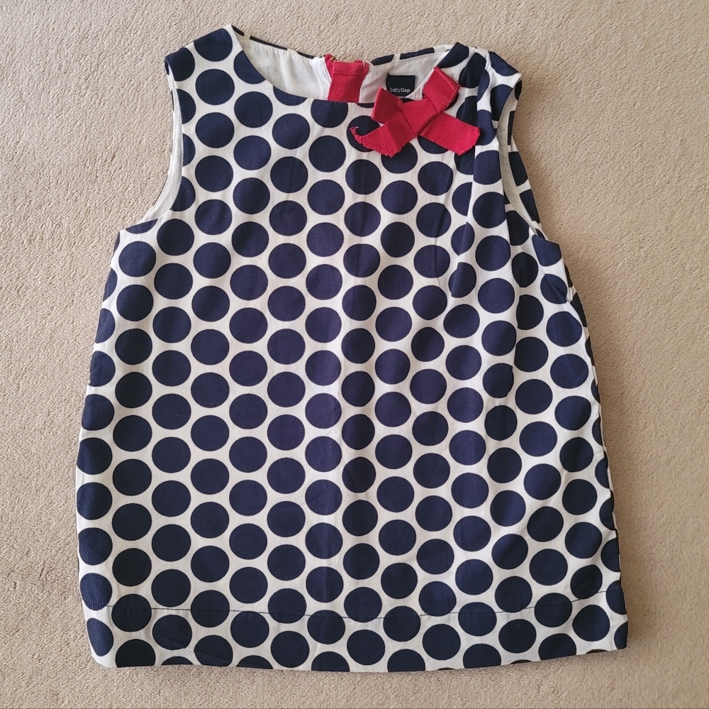 Gap Girl Navy/White Big Polka-dot with Red Bow Sleeveless Dressy Top Size 4 Year
